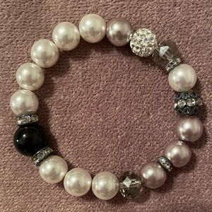 Elegant Faux Pearl and Crystal Beaded Bracelet NIB